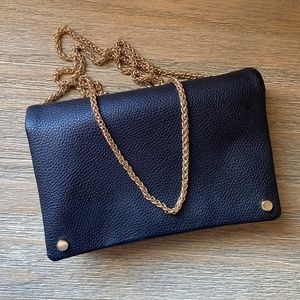 Street Level Black Fold-over Clutch / Crossbody